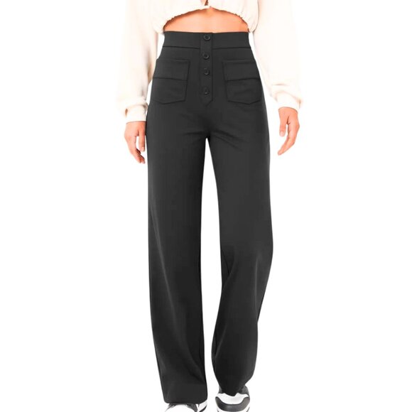 HALARA High Waist Button Front Casual Straight Leg Pants Black Various NWT - Picture 1 of 9